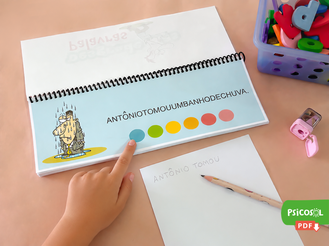 Jogo Desgrude as Palavras para trabalhar a consciência de palavras e a segmentação de palavras na escrita durante a alfabetização.